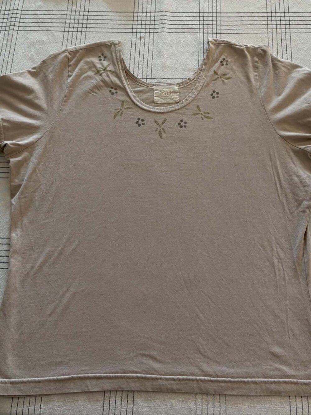Vintage Blue Fish Hand Block Print T Shirt Frenchtown NJ Dragonfly Floral M L